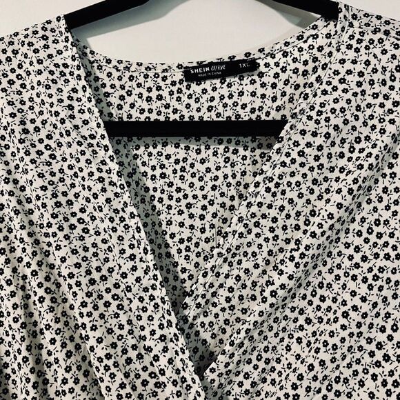 Black and White Floral Midi Dress | Shein Plus Size 1x - Picture 2 of 4